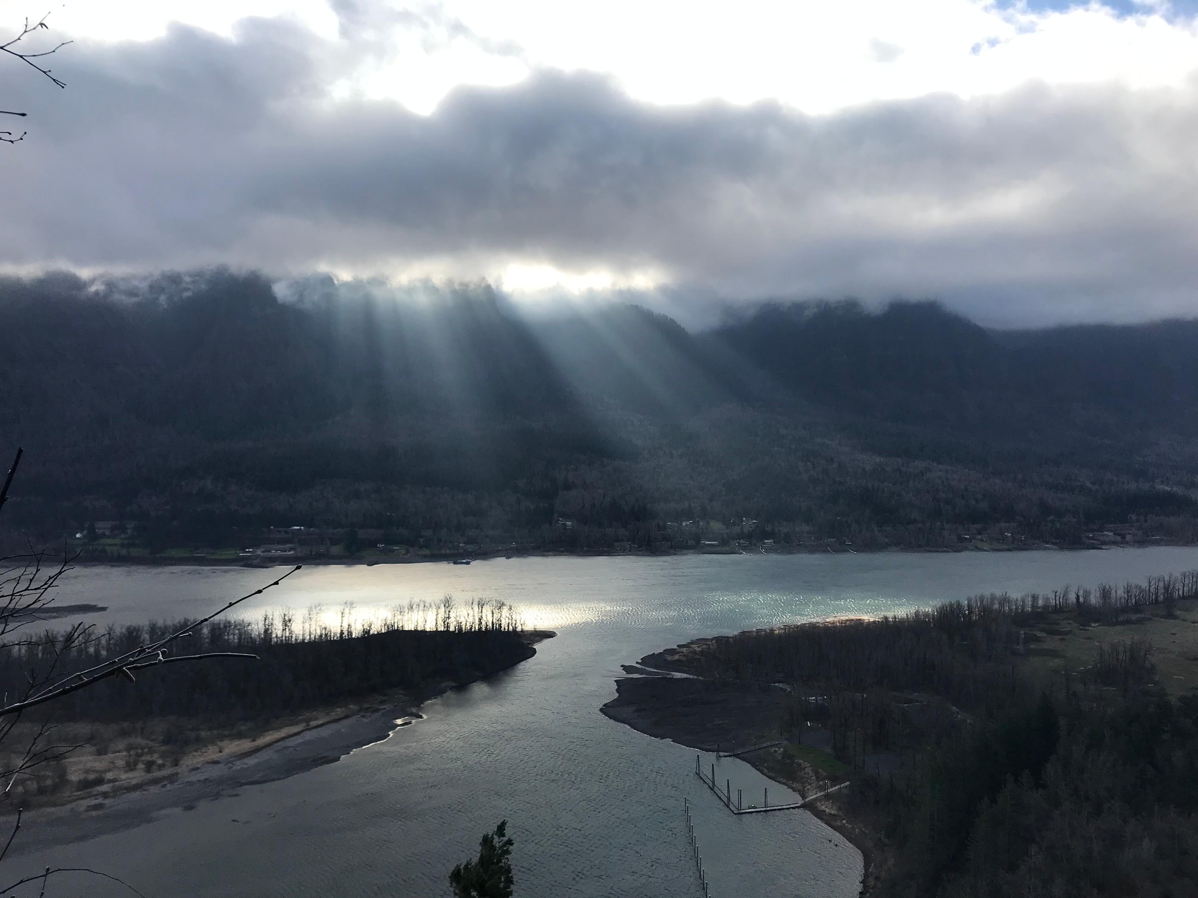 The Columbia River Gorge from Beacon Rock in the winter